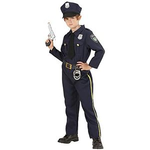 Widmann 76557 - politieagentenkostuum voor kinderen, hemd met stropdas, broek en muts, maat 140