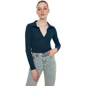 Trendyol Dames indigo-knoop gedetailleerde kras gebreide blouse blouse, medium