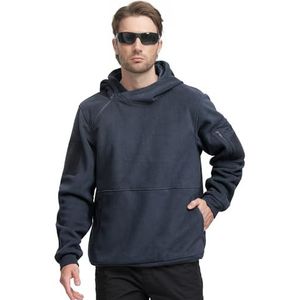 FREE SOLDIER Winterhoodie voor heren, warm fleece, capuchontrui voor mannen, sweatshirt met 1/4 ritssluiting, winddicht, tactisch leger, werkjas, outdoorjassen, Donkerblauw, 3XL