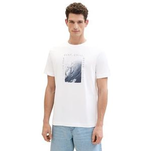 TOM TAILOR Basic T-shirt voor heren met fotoprint, 20000 - wit, L