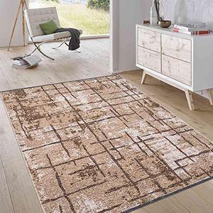 Jimri Laagpolig omkeerbaar tapijt - plat geweven tapijt voor slaapkamer en woonkamer, ingang, hal - machinaal gemaakt, zachte polyester en katoenen loper - strepen-beige, maat: 150x230 cm