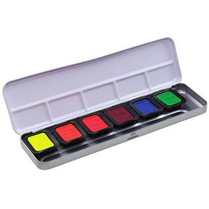 Finetec FN9000 metalen verfdoos, 6 premium neonaquarelkleuren, 6 kleuren, 1 stuk (1 stuk)