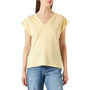 SIRUP COPENHAGEN Dames V-hals T-shirt 100% biologisch katoen, geel ondershirt, Italian Straw AOP, XL