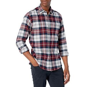 Amazon Essentials Men's Flanellen overhemd met lange mouwen (verkrijgbaar in grote en lange maten), Bordeauxrood Grijs Plaid, XL