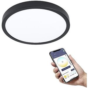 EGLO connect.z Smart Home LED badkamer plafondlamp Fueva-Z, Ø 28,5 cm, ZigBee, app en spraakbesturing, lichtkleur instelbaar, dimbaar, aluminium opbouwlamp zwart, IP44