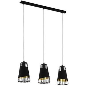 EGLO Austell hanglamp met 3 fittingen, industriële vintage hanglamp van staal en textiel, in zwart en goud, eettafellamp, woonkamerlamp, hangend met E