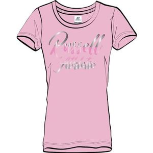 RUSSELL ATHLETIC Dames Sl Satijn Logo-s/S T-shirt met ronde hals, Roze Dame, M