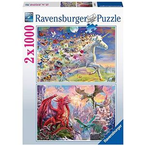 Ravensburger Puzzle 80525 - eenhoorn en draak - 2 x 1000 stukjes puzzel voor volwassenen en kinderen vanaf 14 jaar, 2-in-1 speciale editie met fantasy-puzzelmotieven exclusief bij Amazon