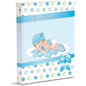 Pergamino Fotoalbum, hemelsblauw, geboorte voor kinderen, met dagboek, 23 x 30 cm, 56 witte pagina's en 4 gepersonaliseerde dagboekpagina's, dikke en robuuste kartonnen pagina's