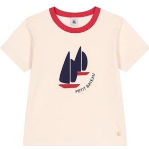 PETIT BATEAU - Katoenen T-shirt - Ecru - Korte Mouwen - Motief Vooraan