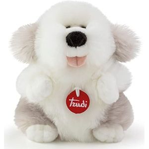 trudi TUDH0000 Fluffies pluche dier hond ca. 20 cm, maat S, knuffelig knuffeldier met zachte materialen, pluche figuur met realistische details, wasbaar, wit/grijs, ca. 16 x 20 x 14 cm