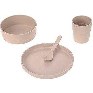 LÄSSIG Kinderserviesset (borden, bekers, schaaltjes, lepel) zonder melamine, BPA-vrij, voor vaatwasser en magnetron/schotelset, effen poeder, roze