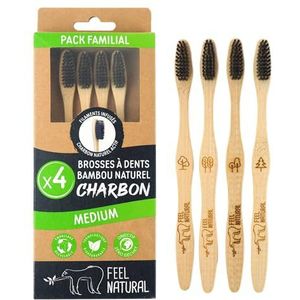 Set van 4 tandenborstels houtskool - medium Feel Natural