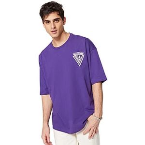 Trendyol Heren Purple Male Oversize Short Sleeve Ba T-shirt, M