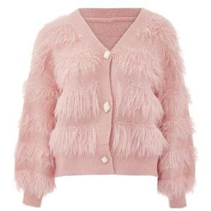 caspio Stijlvolle eenvoud voor dames, pluche gevoel, vierkante knopen, gebreide jas met lange mouwen met V-hals ROSA One Size, roze, Eén maat