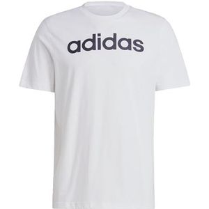adidas Mannen Essentials Single Jersey Lineair Geborduurd Logo T-shirt met korte mouwen, S Tall Wit/Zwart