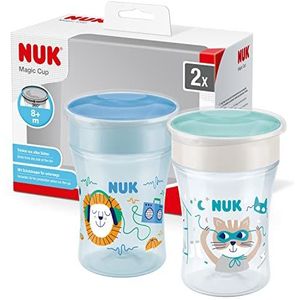 NUK Magic Cup drinkbeker8+ maanden230 mllekvrije 360°-drinkrandBPA-2 stuks,leeuw (blauw)