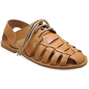 47 Beige Emmanuela visser sandalen voor mannen met veters, handgemaakte lederen sandalen in antieke Griekse stijl, hoge kwaliteit riem zomerschoenen in zwart, bruin, beige