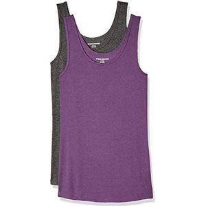 Amazon Essentials Women's Tanktop met slanke pasvorm, Pack of 2, Donkerpaars/Houtskoolzwart, XL