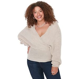 Trendyol Vrouwen Plus Size Relaxed Double-Breasted Cache-Coeur Knitwear Plus Size Jumper, Steen, XL