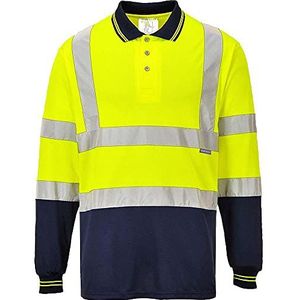 Portwest S279 Tweekleuren Poloshirt met Lange Mouw, Normaal, Geel/Marine, Grootte XL