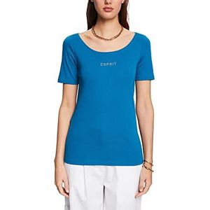 ESPRIT Jersey T-shirt met glitterlogo, dark turquoise, S