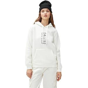 Koton Dames Kangaroo Pocket Detail Printed Long Sleeve Hoodie, ecru(010), L