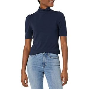 Amazon Essentials Dames katoen modaal gedrapeerde pofmouw coltrui, marineblauw, klein