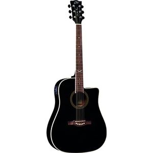 Eko Guitars NXT D100CE SEE THROUGH BLACK, akoestische gitaar van dennenhout, bodem en handvat van mahonie, Zuid-Amerikaanse Roupanà, schaal 648 mm, Dreadnought Cutaway, kleur zwart