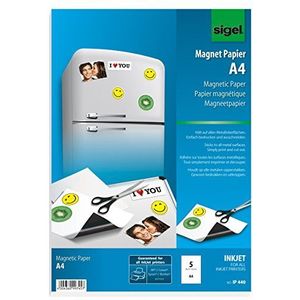 SIGEL IP440 bedrukbaar magneetpapier/magneetfolie voor InkJet, A4, 5 vellen, wit