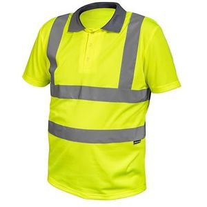 Högert Technik Warn poloshirt met reflecterende elementen, ademend 100% polyester, gele beschermende kleding, vrije snit, zichtbaarheid op lichaam en schouders, geel, L