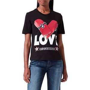 Love Moschino T-shirt voor dames, regular fit, korte mouwen, skateboard, hartprint, T-shirt, zwart, 48