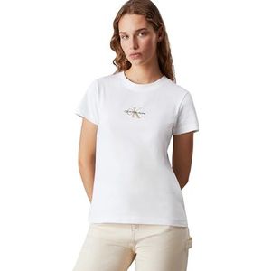 Calvin Klein Jeans Dames Monologo Slim Tee S/S T-shirt, Helder Wit, XXS