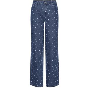 PIECES Pcnea Hw Wide Jeans voor dames, medium blauw denim/AOP: harten, XS, Medium Blauw Denim/Aop: harten, XS