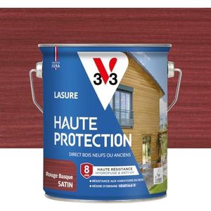 V33 Houtbeits voor buiten, Baskisch rood, satijn, hoge bescherming, 8 jaar, hoge water- en uv-bestendigheid, bestand tegen houtveranderingen, Ecolabel, hars van plantaardige oorsprong, 2,5 l