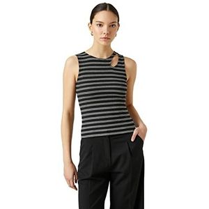 Koton Dames Crew Neck Striped Cut Out Tanktop, Black Stripe (02N), M