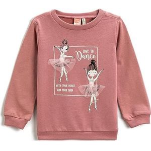 Koton Bedrukt ronde hals shirt met lange mouwen trainingsshirt voor meisjes, roze (274), 9-12 anni