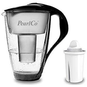 PearlCo - Glas Waterfilter (zwart) met 1 universal classic filterpatroon - past bij Brita Classic