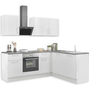 MARSEILLE Moderne hoekkeuken zonder elektrische apparaten in wit, metallic bruin, ruime keukenblok, L-vorm met veel opbergruimte, 220 x 211 x 60 cm (b x h x d)