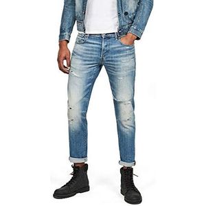 G-Star Raw 3301 Slim Fit Jeans heren, Worn In Ripped Blue Faded B767-b190, 31W / 36L