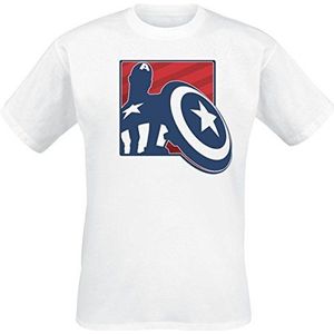 Marvel Avengers Assemble Captain Amercia Outline Badge T-shirt voor heren, wit-wit, S
