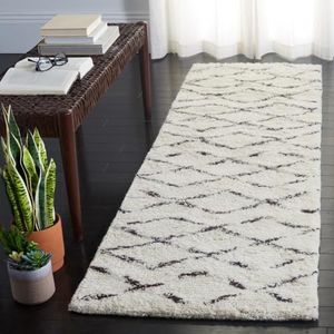 Safavieh Odessa structuurtapijt, handgeknoopt, Nieuw-Zeeland-wolmix, loper tapijt in wit/bruin, 68 x 243 cm