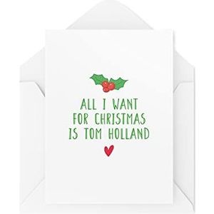 Grappige kerstkaarten | All I Want For Xmas Is Tom Holland Card | Voor haar Bestie Marvel Spiderman Love Lyrics Mariah Carey Banter | CBH692