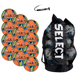 SELECT Club DB V22 Voetbal, 12-Ball Pack met plunjezak en handpomp, oranje/blauw/geel, maat 4