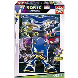 Educa - Sonic Prime Neon | Kinderpuzzel met 300 delen die oplichten in het donker. Afmetingen ca. 1 keer opgebouwd: 40 x 28 cm. Bestaande uit grote onderdelen. Aanbevolen + 6 jaar (19630)
