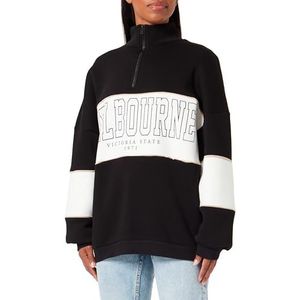 Koton Dames High Neck Long Sleeve Binding Detail Color Block Varsity Oversized Sweatshirt, zwart (999), M