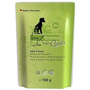 dogz finefood Hondenvoer nat - N° 4 kip & fasaan - fijnvoedsel nat voer voor honden & puppy's - graanvrij & suikervrij - hoog vleesgehalte, 12 x 100 g zak