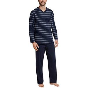 Schiesser Herenpyjama, lang, tweedelige pyjamaset, donkerblauw 159622, 58