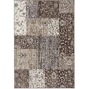 Hanse Home Kirie Vloerkleed – patchwork tapijt laagpolig modern vintage design tapijten voor eetkamer, woonkamer, kinderkamer, hal, slaapkamer, keuken – taupe 160 x 230 cm