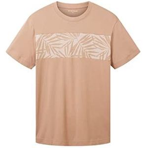 TOM TAILOR T-shirt voor heren met palmenprint, 24048 - Desert Fawn, L